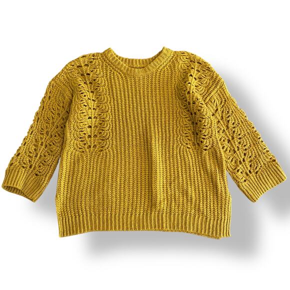 Anthropologie Pilcro Yellow Devenne Pointelle Knit Oversized Sweater Size Small‎ - Picture 5 of 9